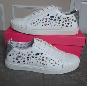 Betsey Johnson White Sneakers with Multicolor Embellishments